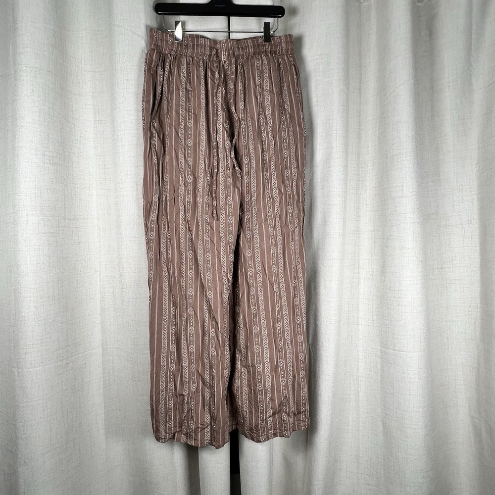 Lotus & Luna Cabana Tribal Wide Leg Pants Sz Large Taupe White Boho Flowy